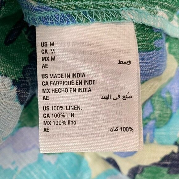 Charter Club Womens Blouse Medium 100% Linen Blue Floral Square Neck Boho - Picture 4 of 9